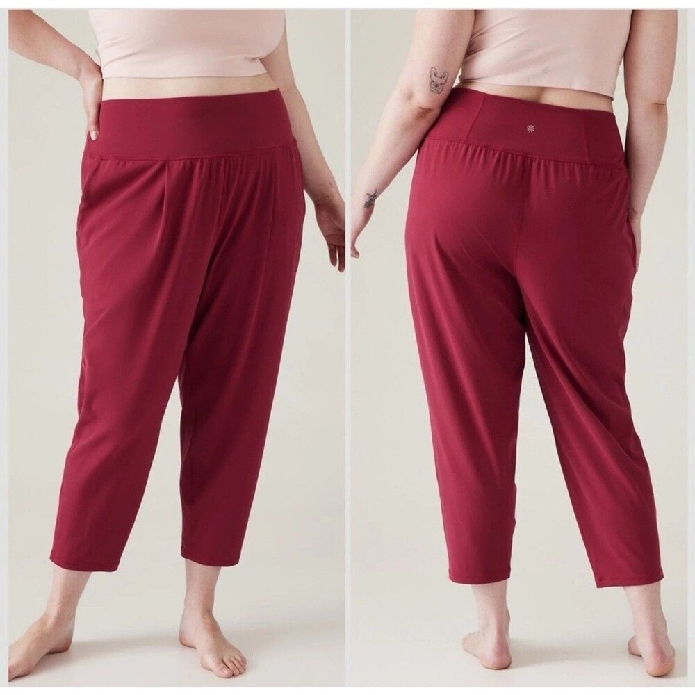 Athleta Elation Joggers Ankle Pants High Waisted Pleated Slim Tapered Leg Red 2X